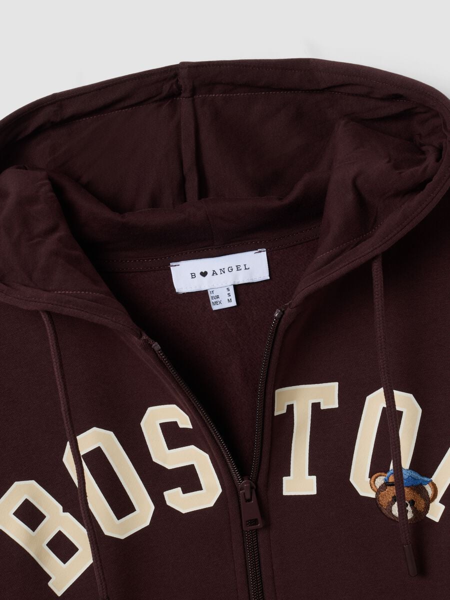 Brown cotton-blend hoodie with "Boston" slogan, relaxed fit_5