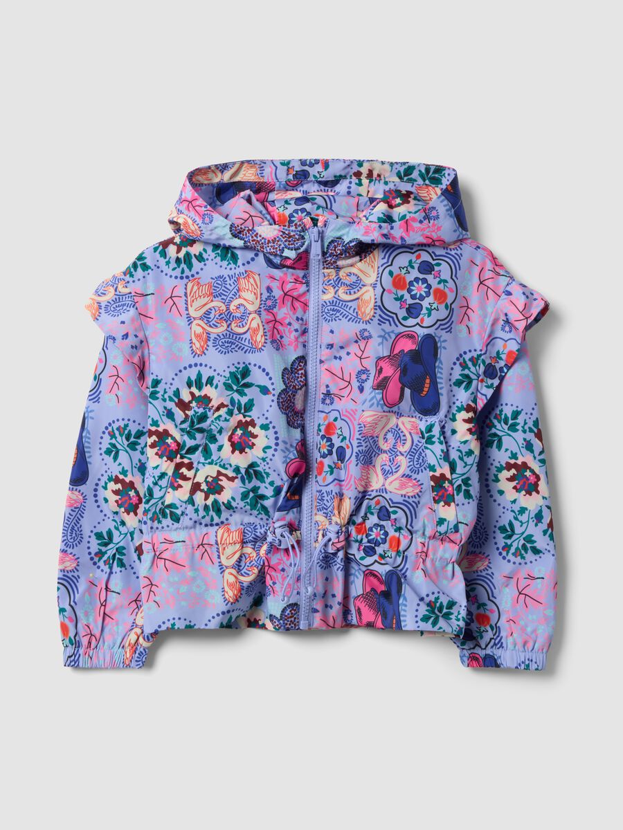 Giacca antipioggia multicolor con cappuccio e fantasia per bambina_0