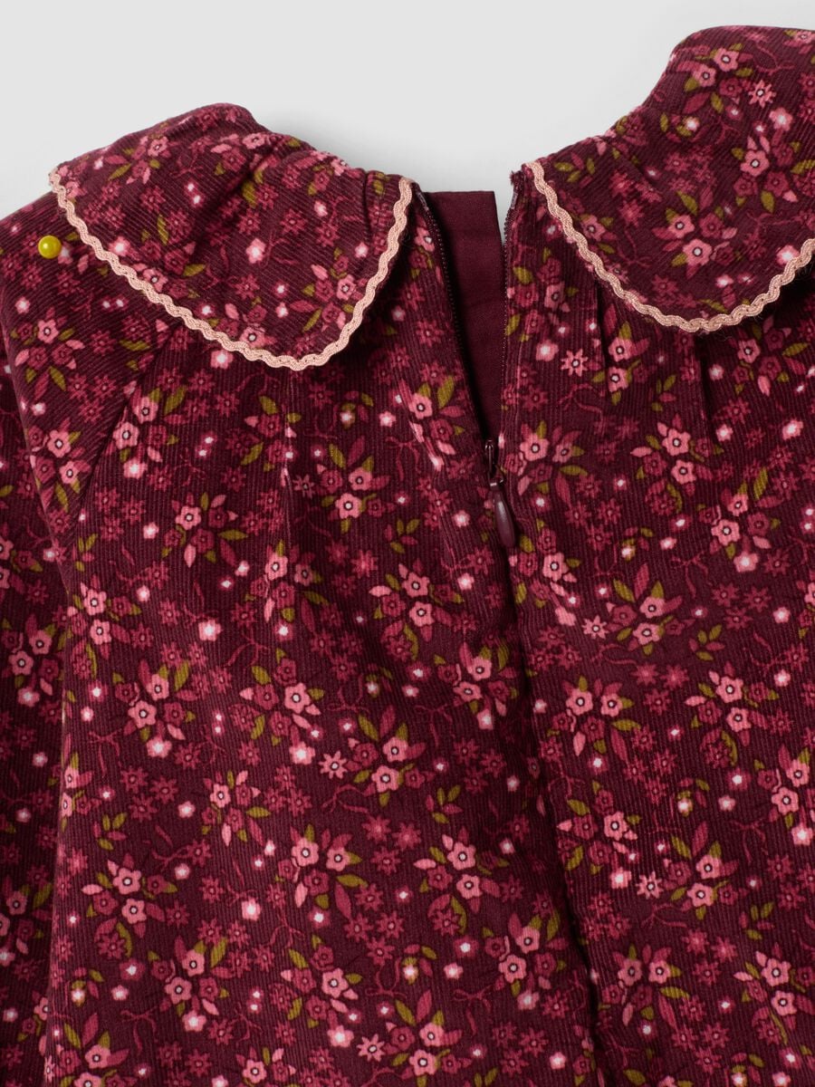 Robe col rond rouge bordeaux en pur coton &agrave; fleurs, coupe regular_3
