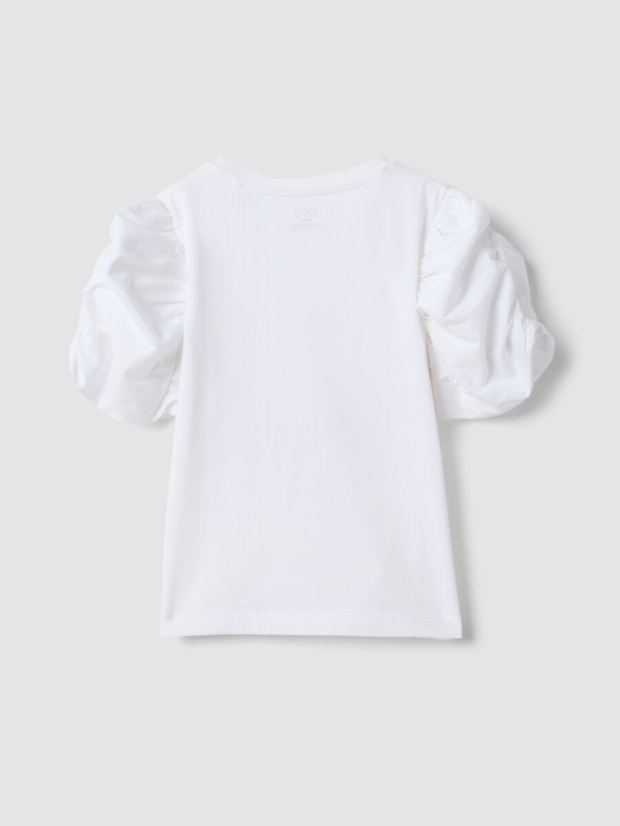White stretch cotton T-shirt with puff sleeves_1