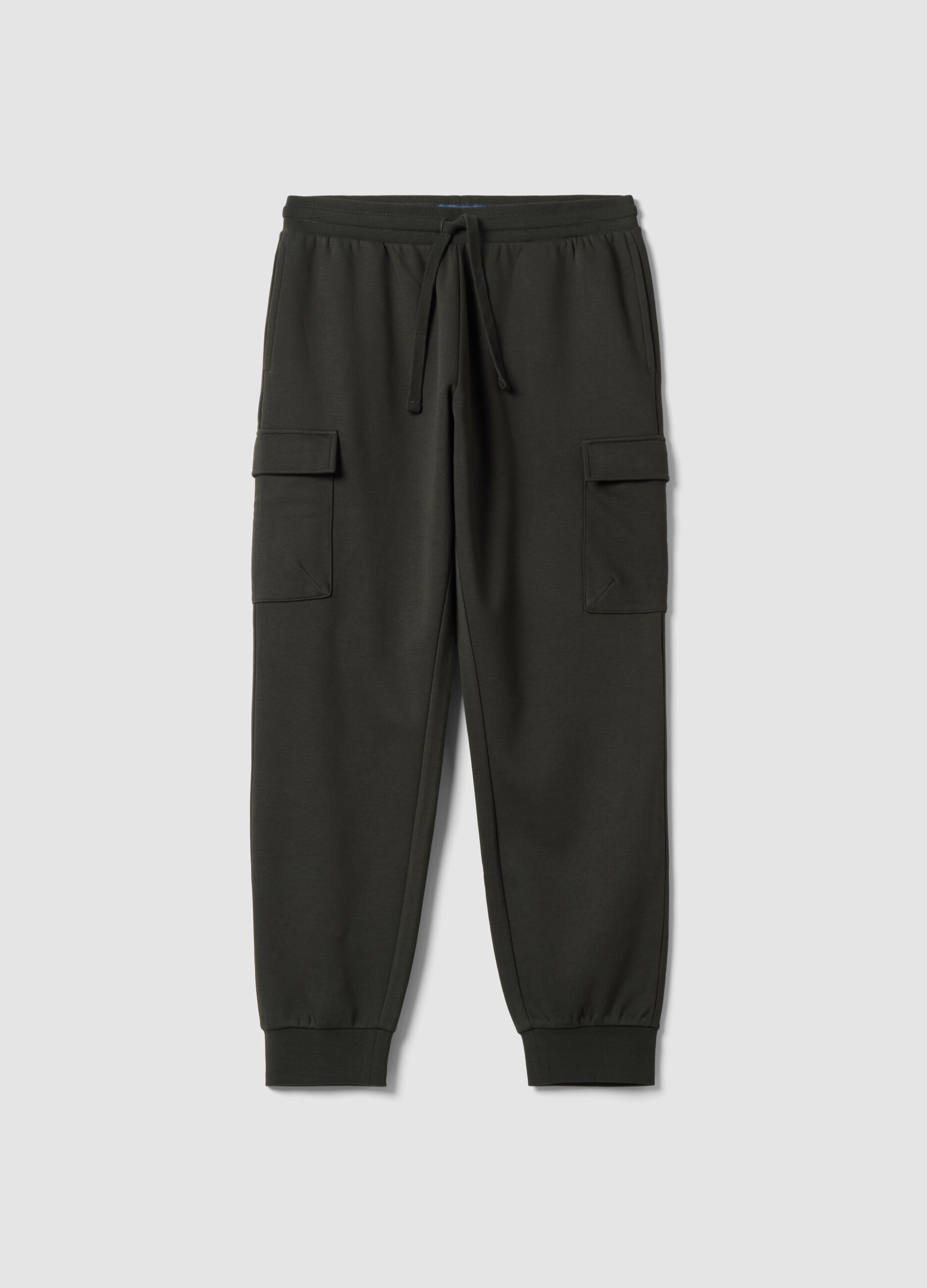 Grey cotton-blend cargo joggers with drawstring, regular fit