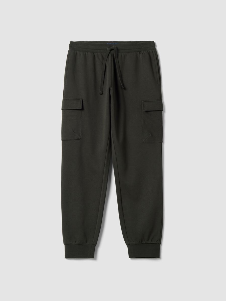 Grey cotton-blend cargo joggers with drawstring, regular fit_0