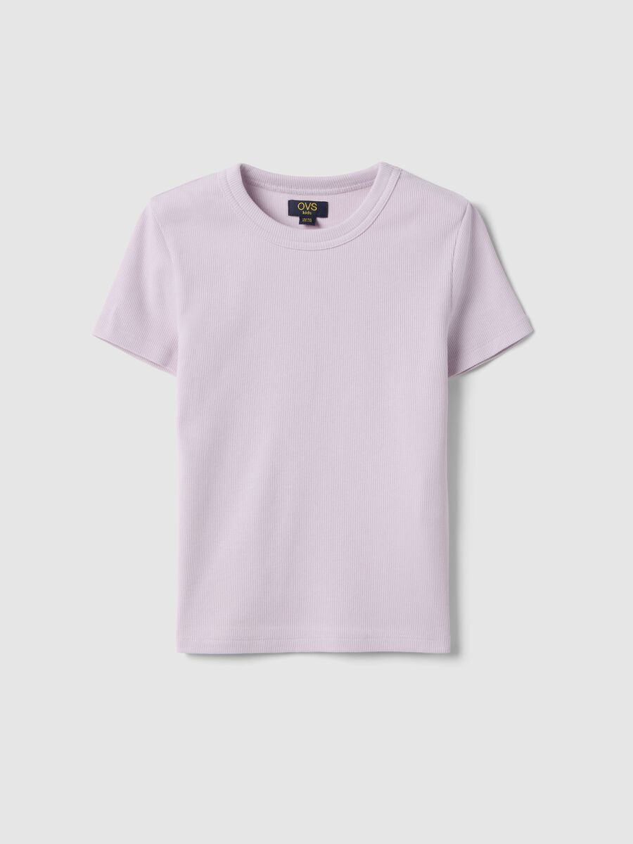 Purple stretch cotton fitted T-shirt for girls_0