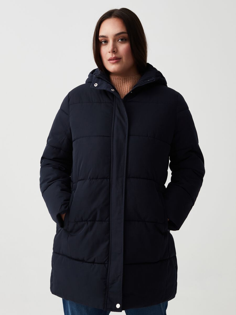 Curvy long down jacket with hood_1