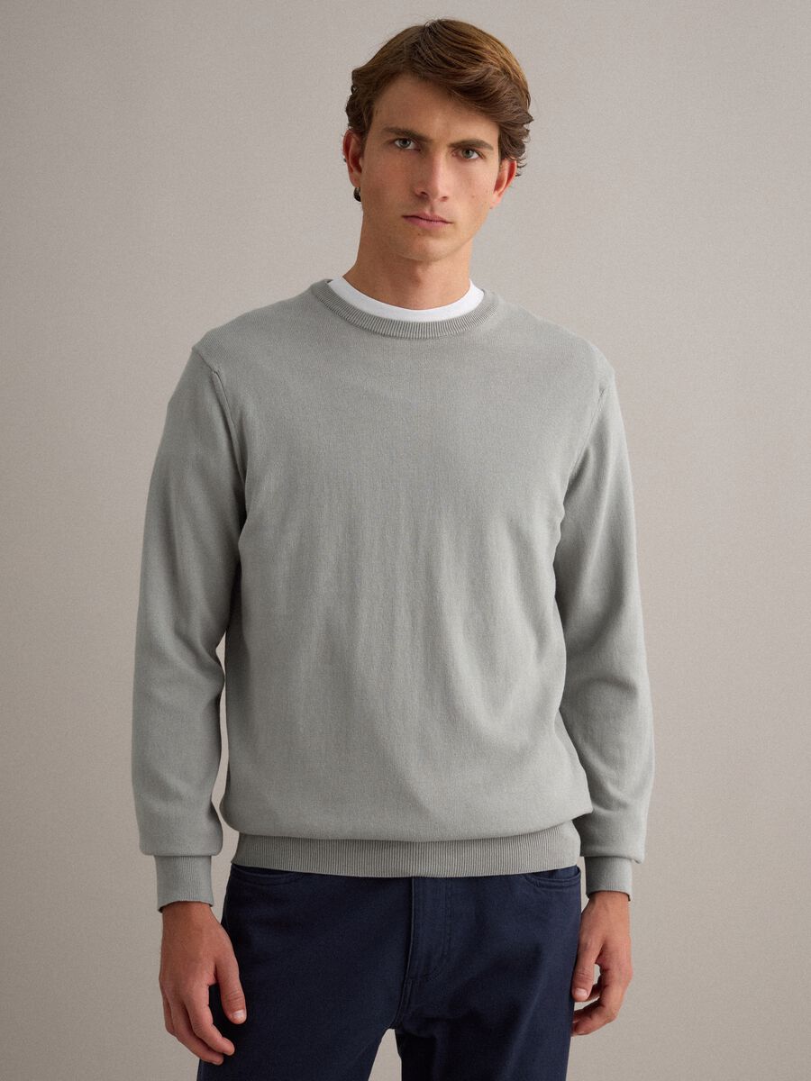 Grauer Pullover aus reiner Baumwolle Regular Fit_0