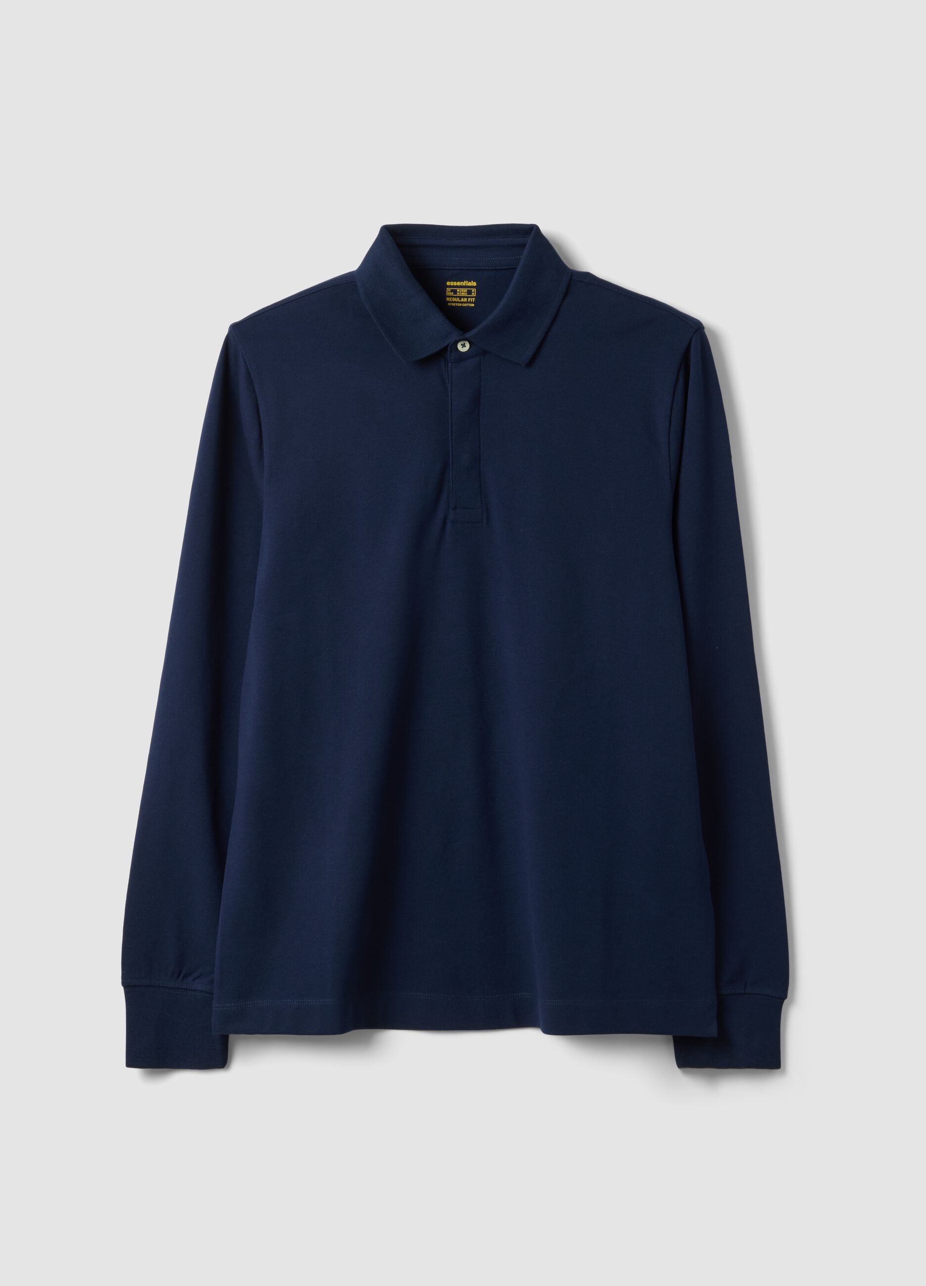 Navy stretch-cotton long-sleeve polo shirt, regular fit