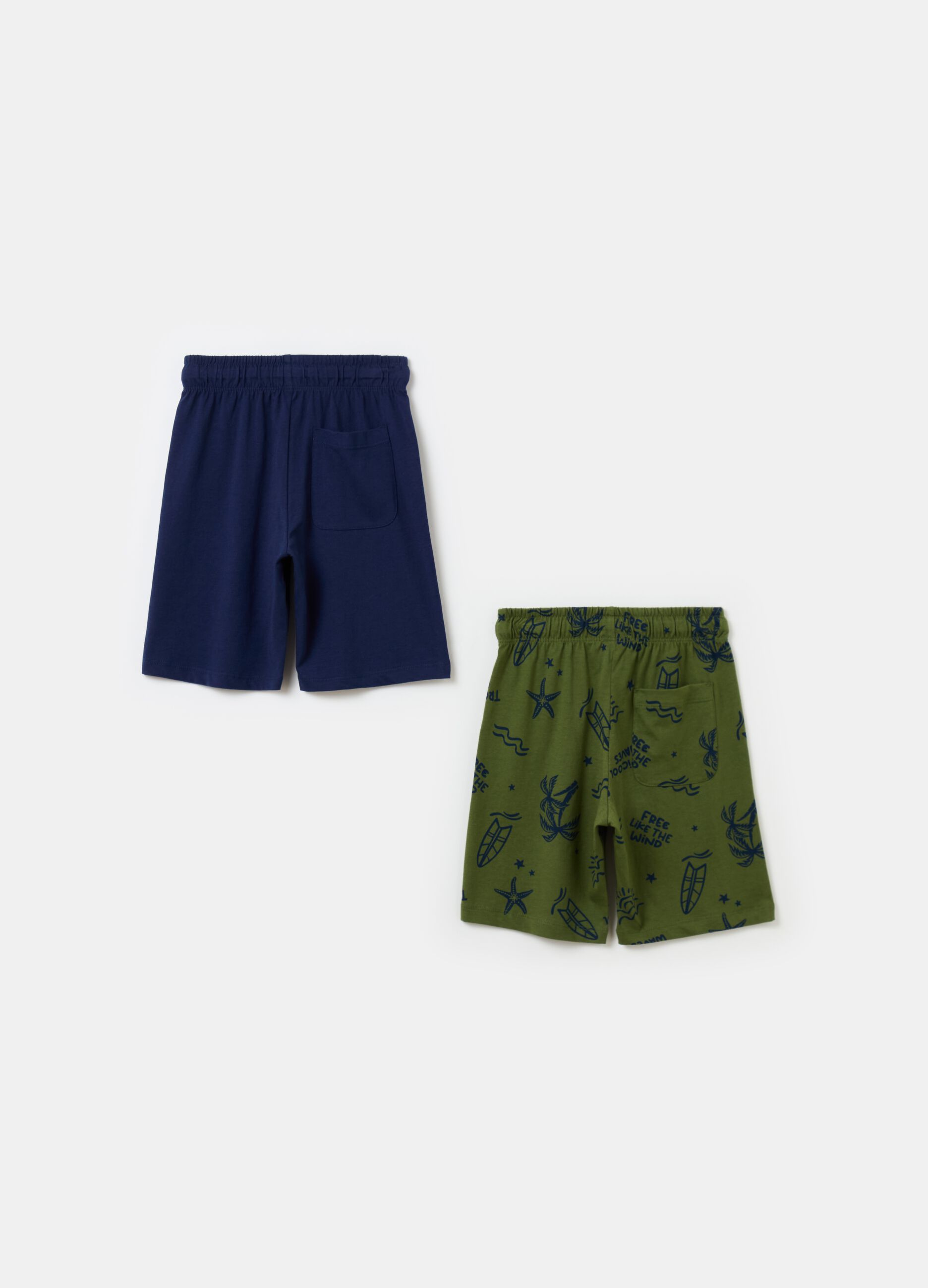 Two-pack Bermuda shorts with drawstring and print