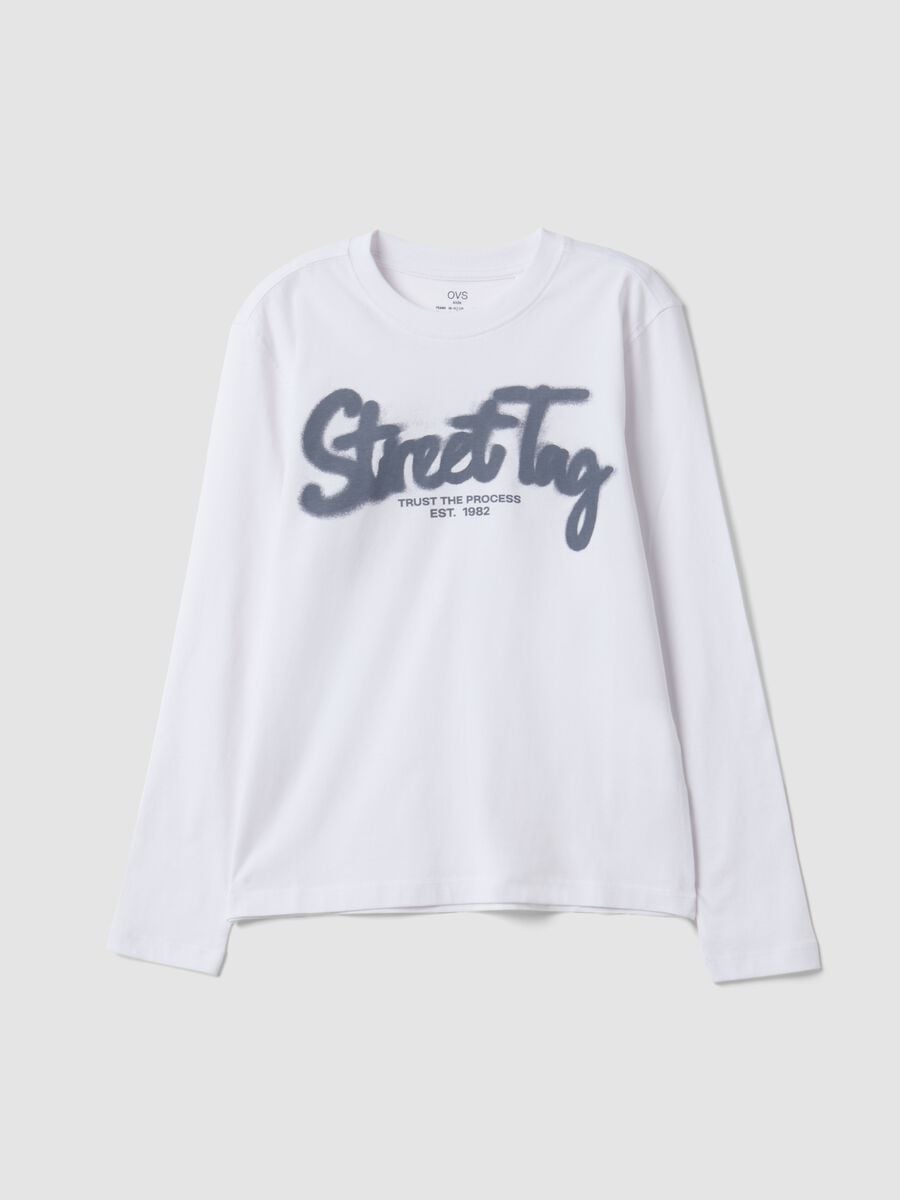 T-shirt bianca in puro cotone organico con stampa "Street Tag" per ragazzo_0
