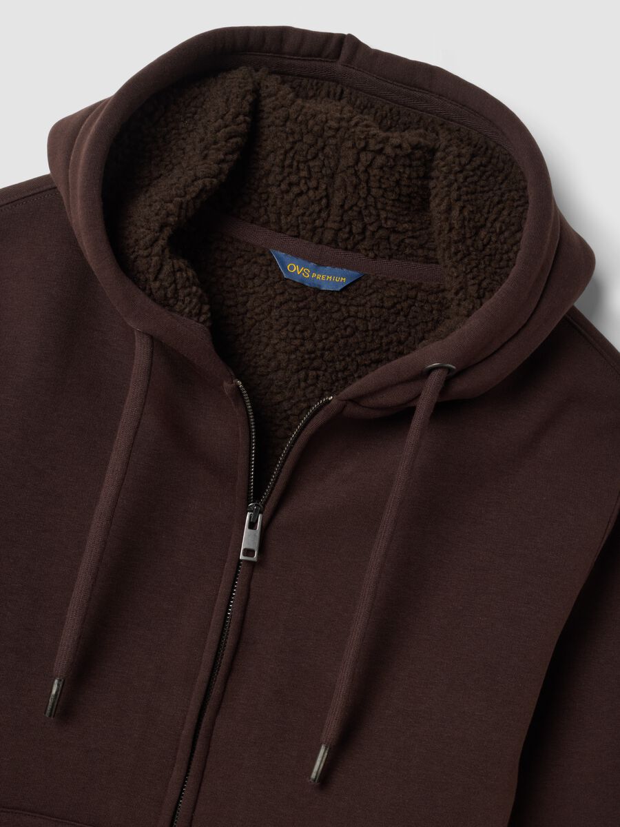 Felpa marrone in misto cotone fleece con cappuccio regular fit_2