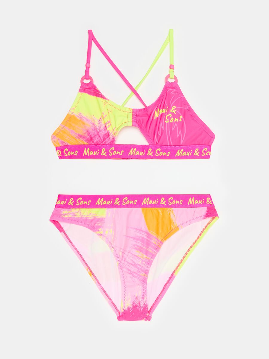 Bikini con stampa multicolor e ricamo_0
