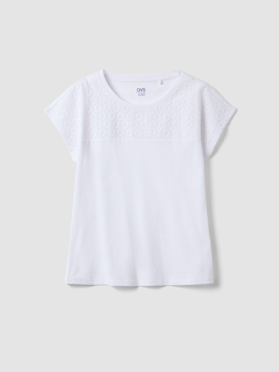 Wei&szlig;es T-Shirt aus reiner Baumwolle mit Lochstickerei, Regular Fit_4