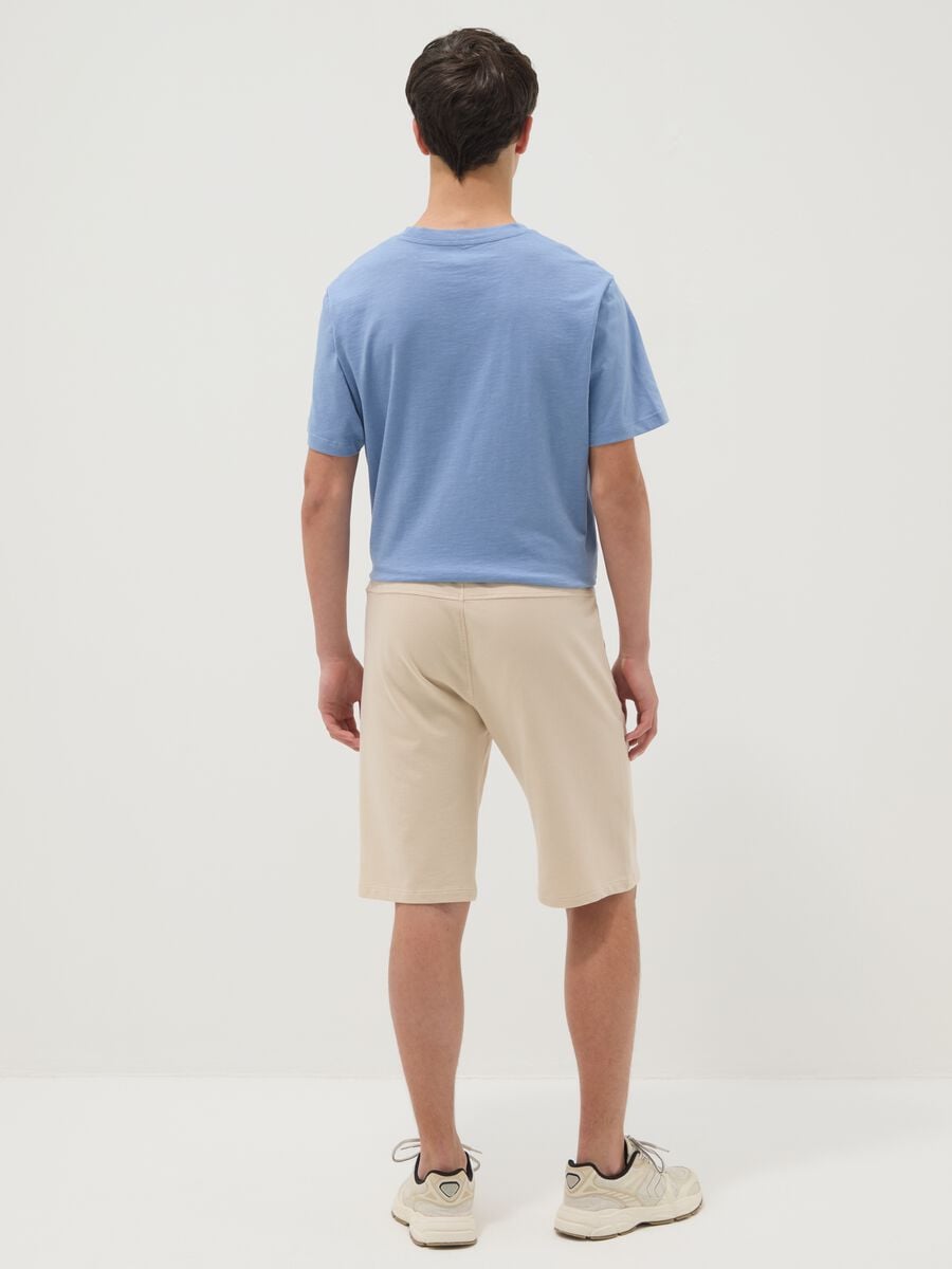 Beige pure cotton jogger shorts for boys with elasticated waist_1