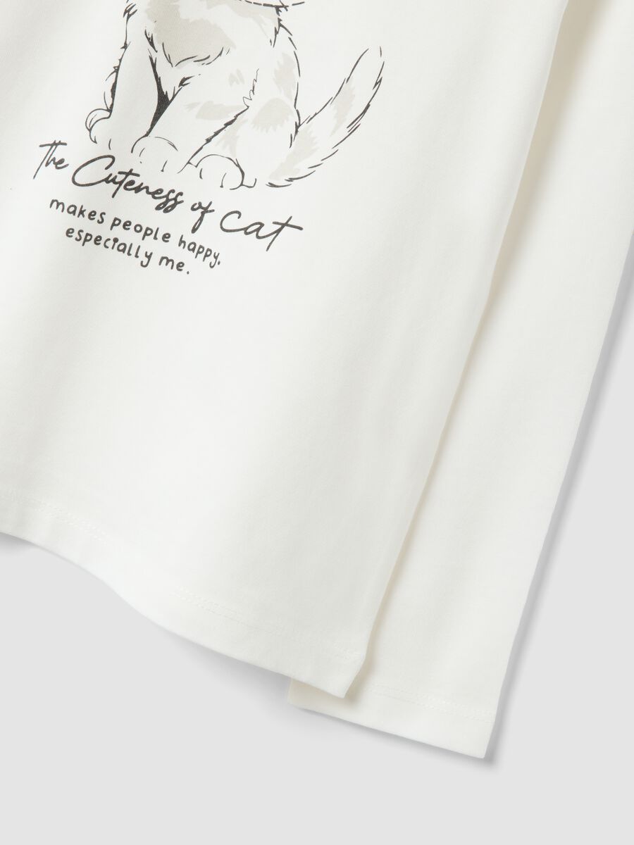 White organic cotton regular-fit T-shirt with kitten print_2