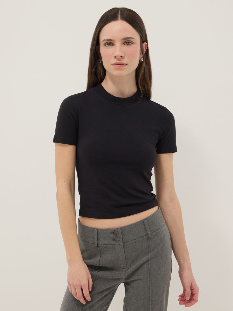 Black Slim Fit Stretch Cotton T-shirt_0