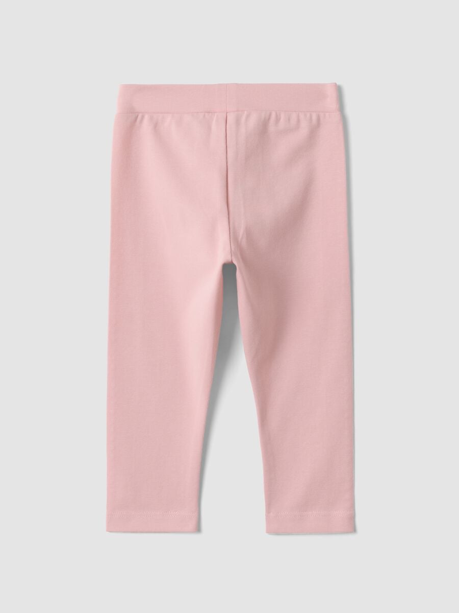 Pink stretch organic cotton leggings with rhinestones for baby girl_1