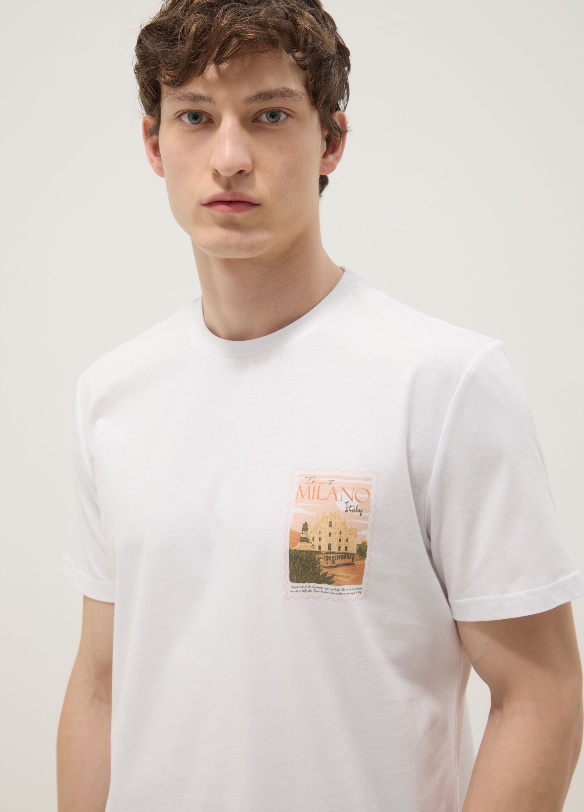 Wei&szlig;es T-Shirt aus reiner Baumwolle mit Print, Regular Fit