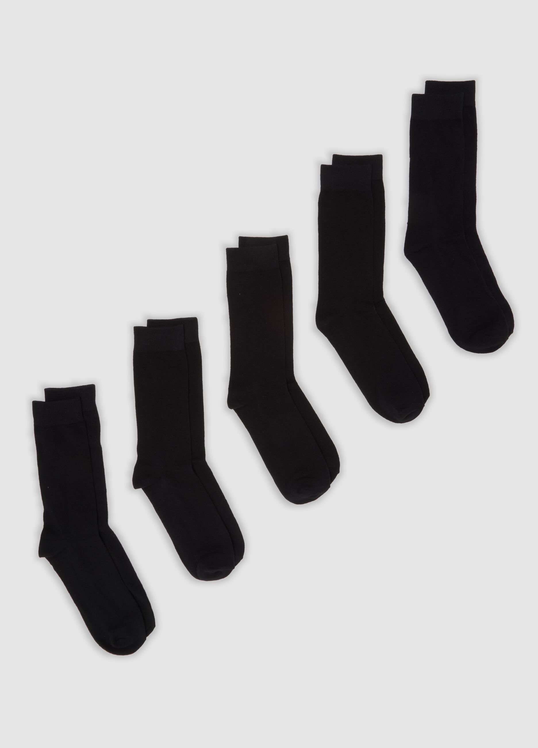Pack of five black mid-calf socks in stretch organic cotton