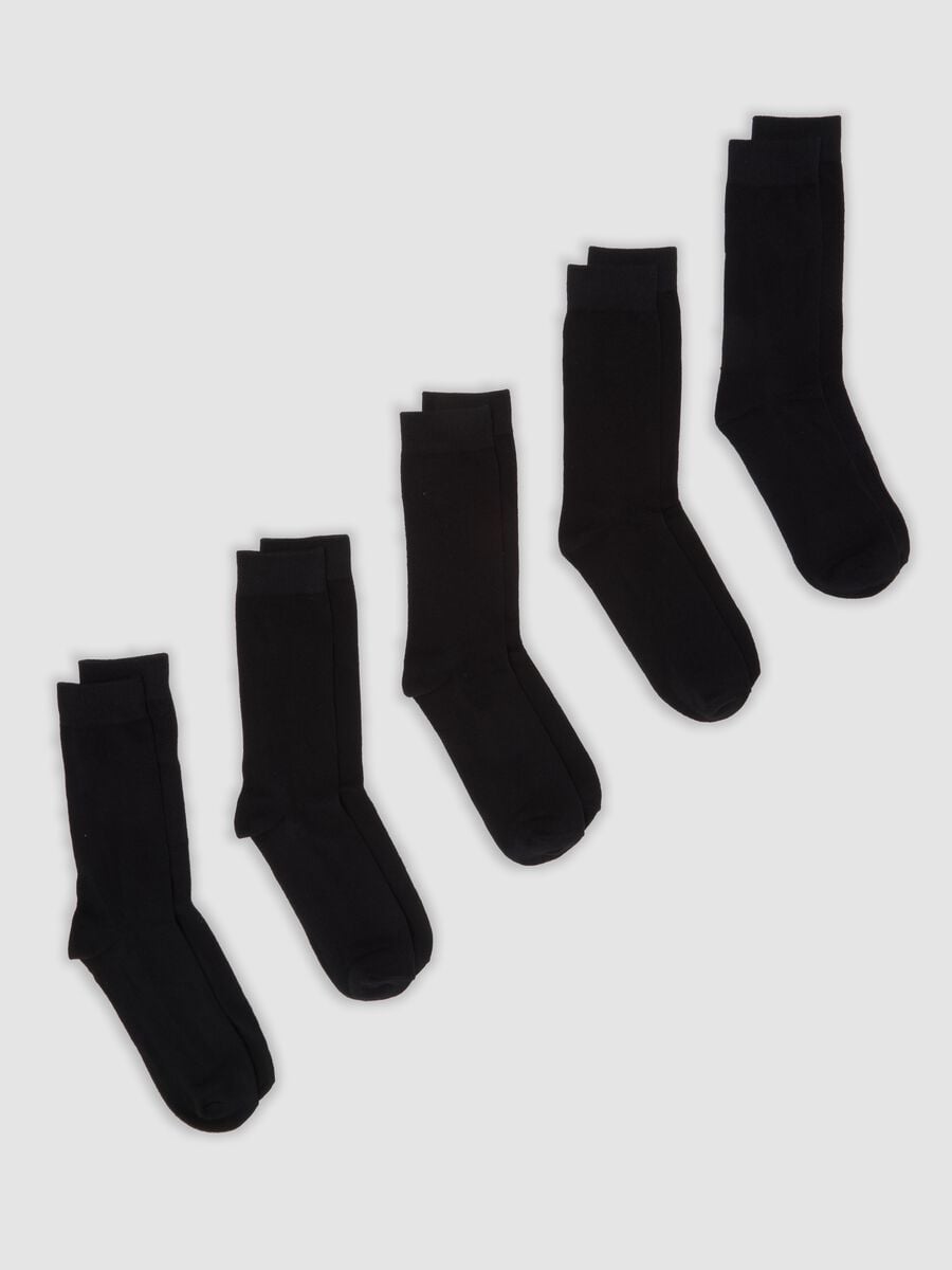 Pack of five black mid-calf socks in stretch organic cotton_0