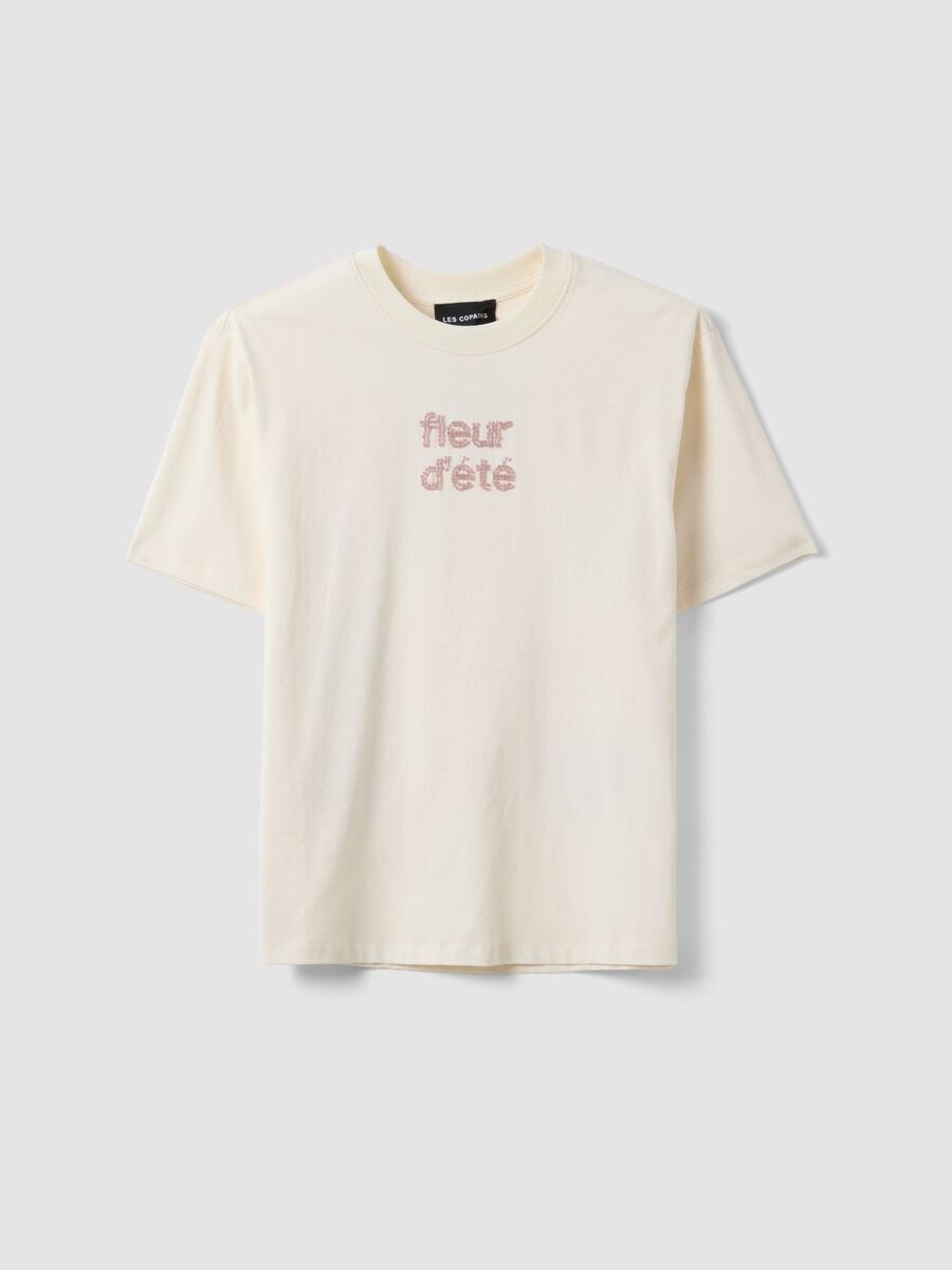 Beiges T-Shirt aus reiner Baumwolle mit kurzen &Auml;rmeln_4