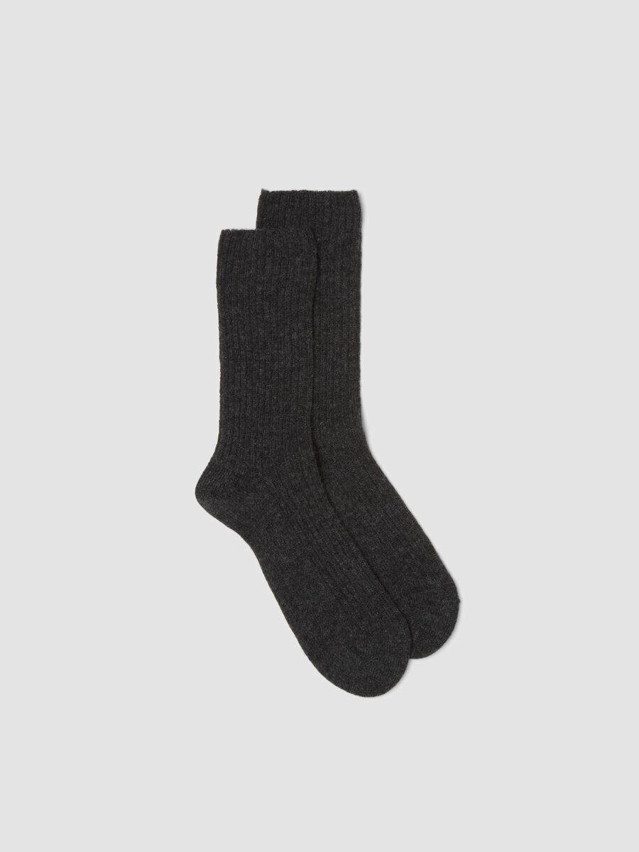 Grey ribbed socks in wool, viscose and stretch cashmere_0