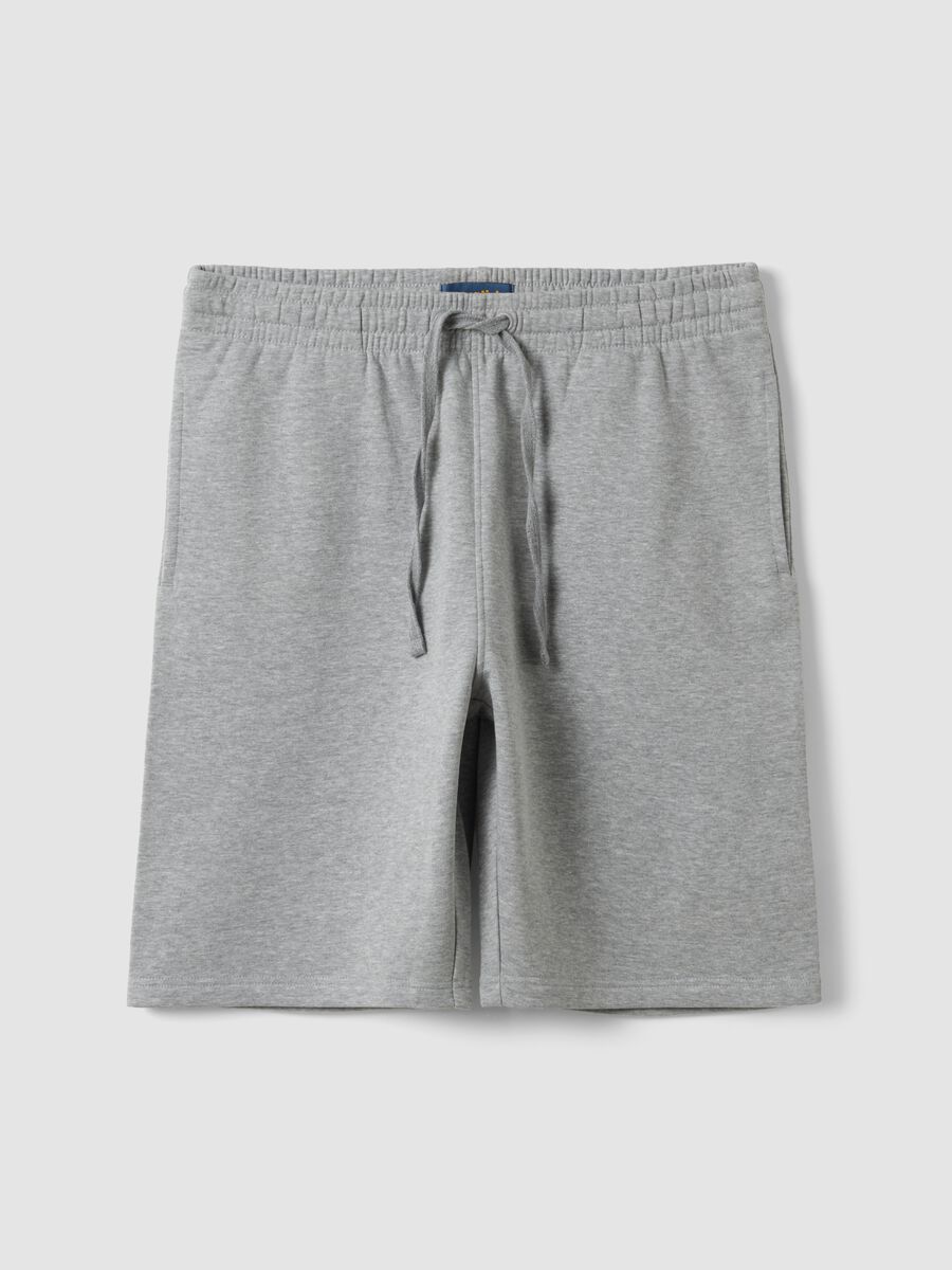 Grey cotton-blend shorts with elasticated waist, regular fit_0