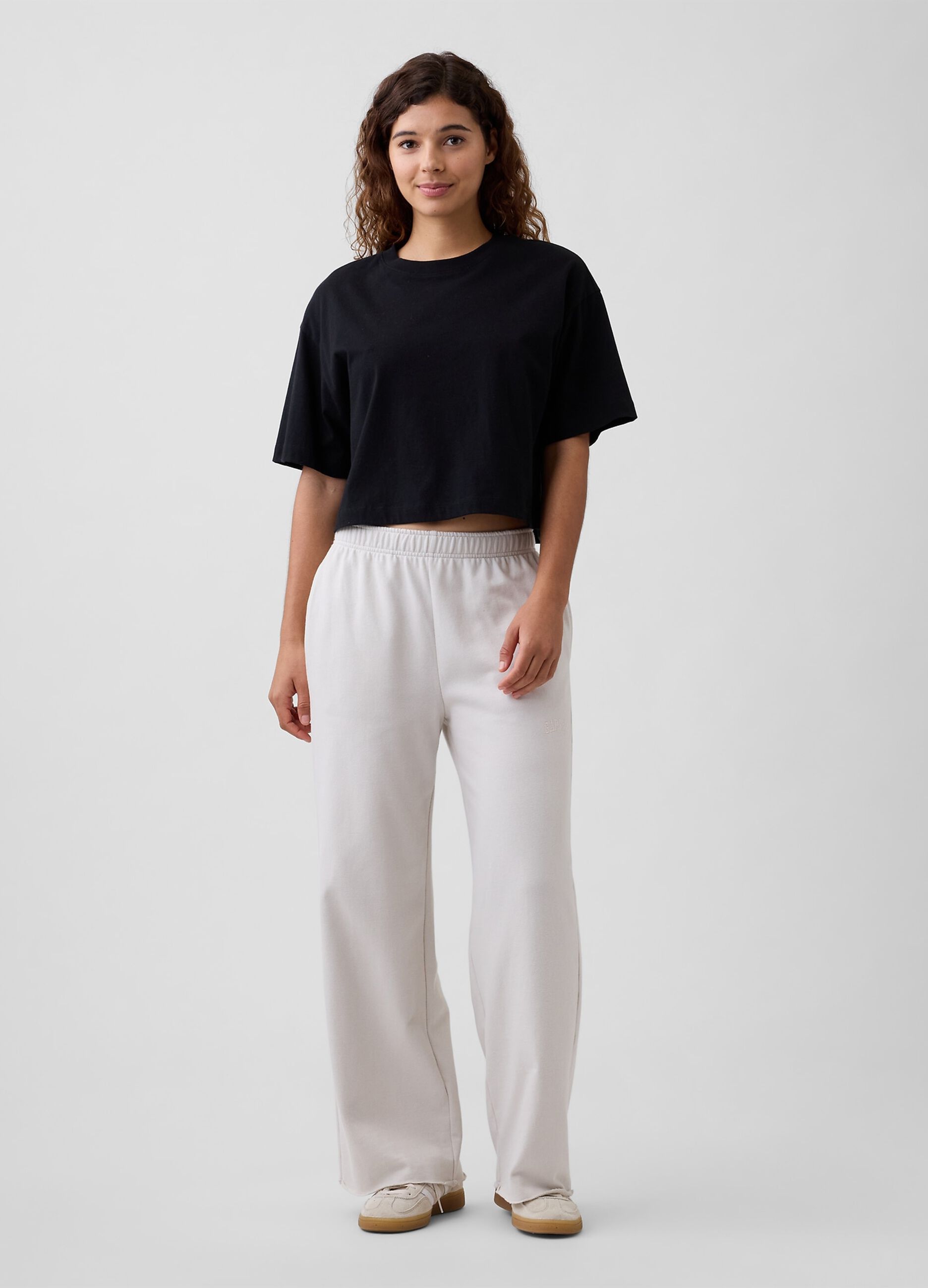 Wide-leg cotton-blend trousers