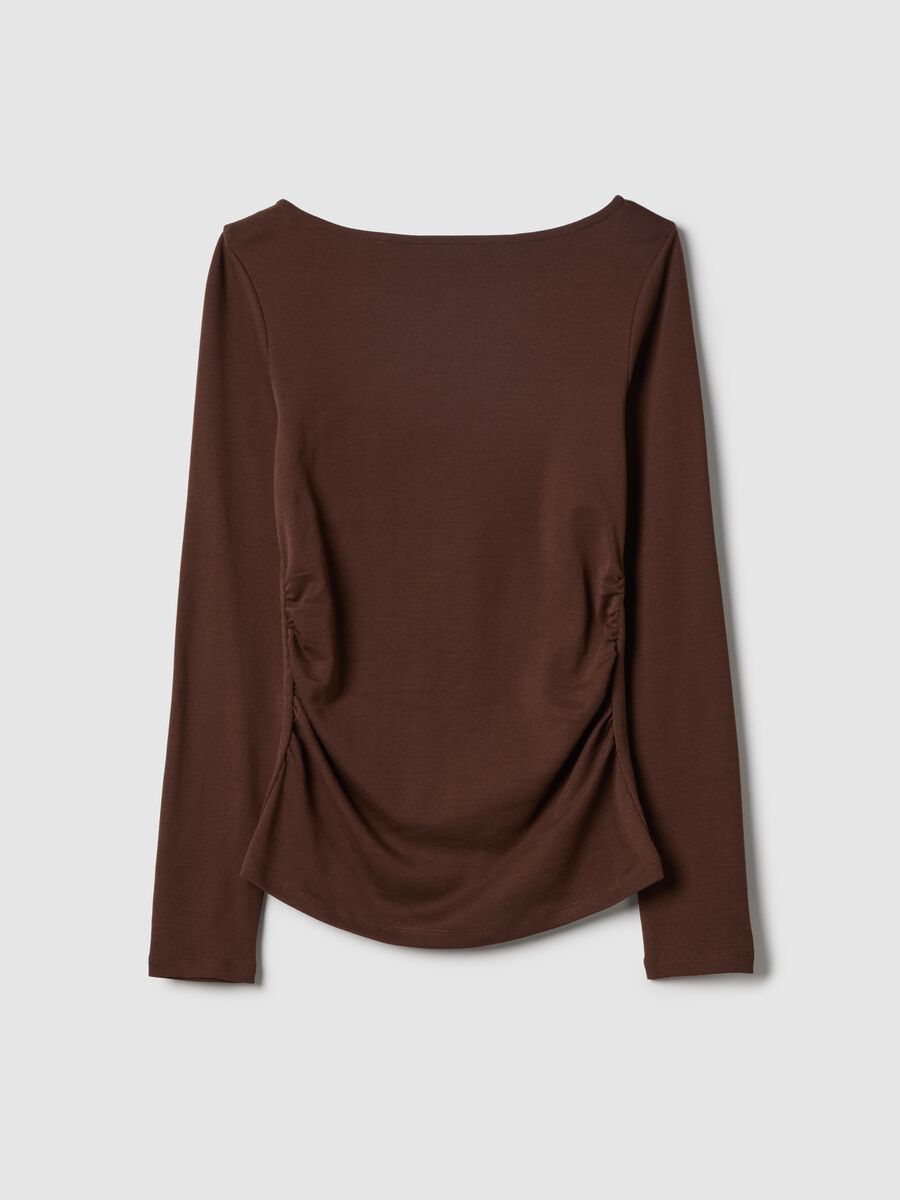 T-shirt de manga comprida castanha em algod&atilde;o puro ajuste regular_4