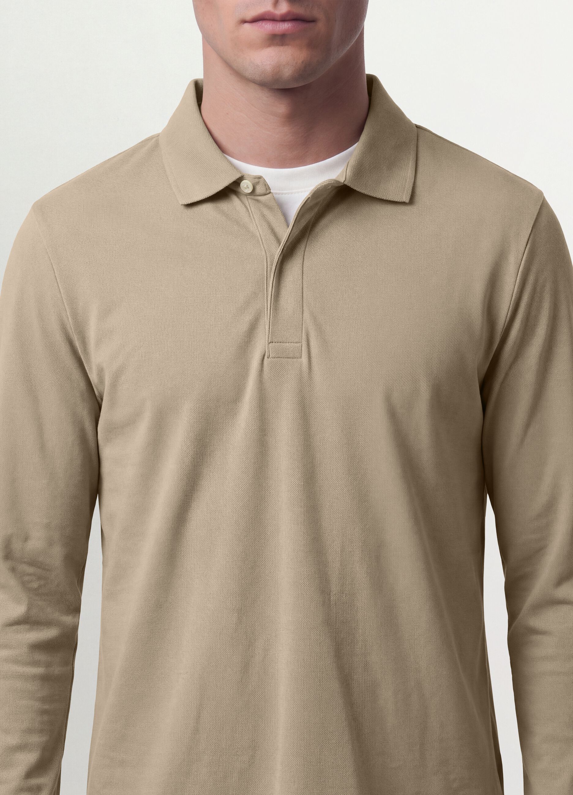 Grey long-sleeve stretch-cotton polo shirt, regular fit