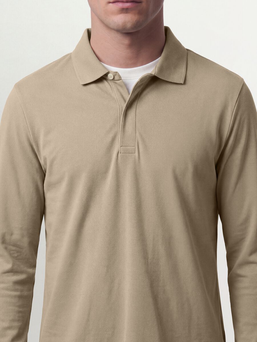 Grey long-sleeve stretch-cotton polo shirt, regular fit_1