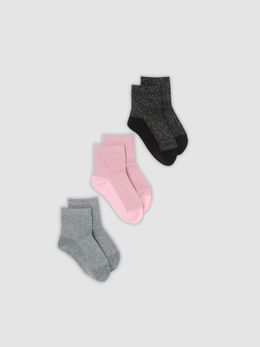 3er-Pack mehrfarbige glitzernde Kurzsocken aus elastischer Bio-Baumwolle in Rippstrick_0