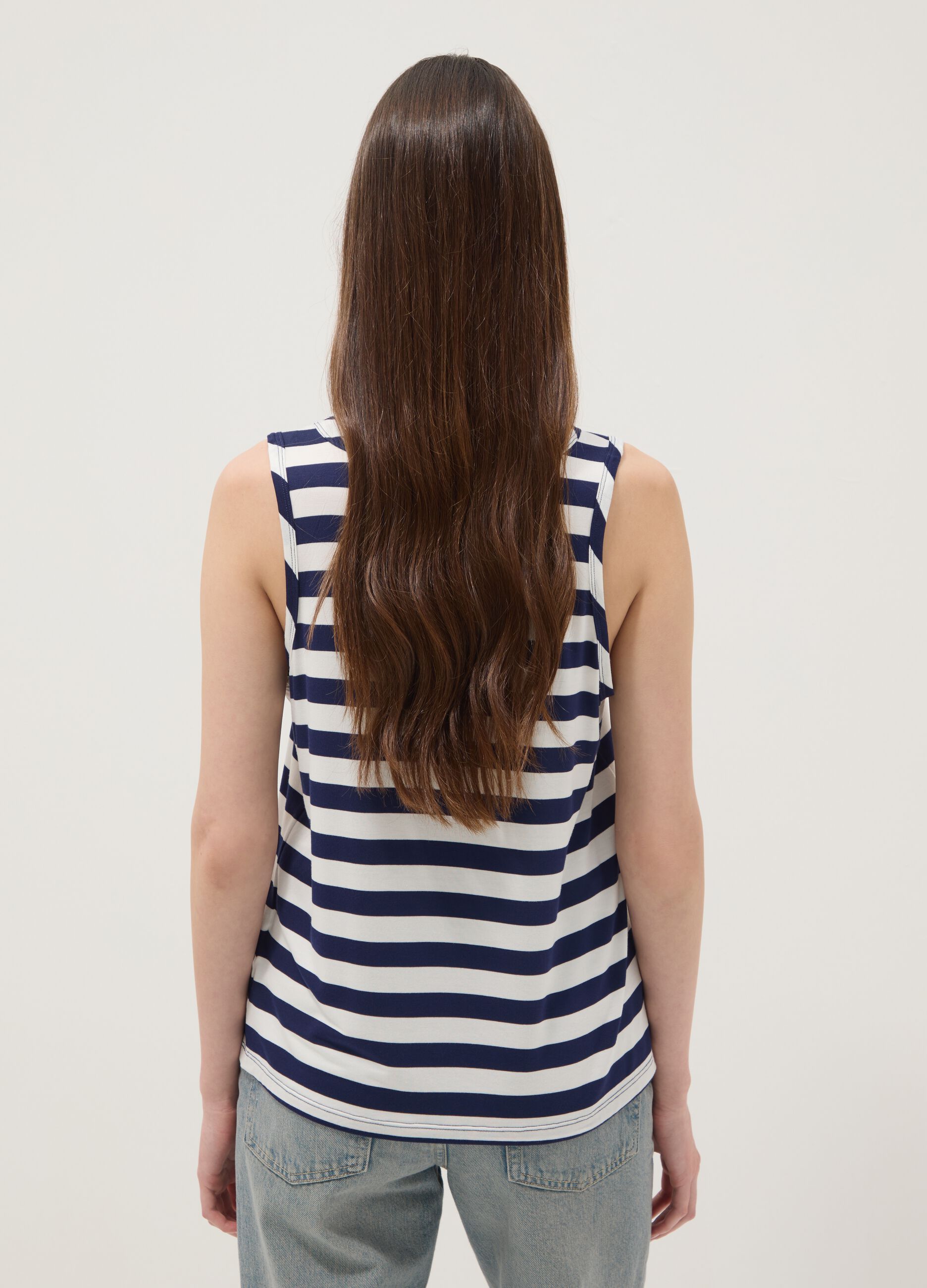 Multicolour striped regular-fit stretch viscose tank top
