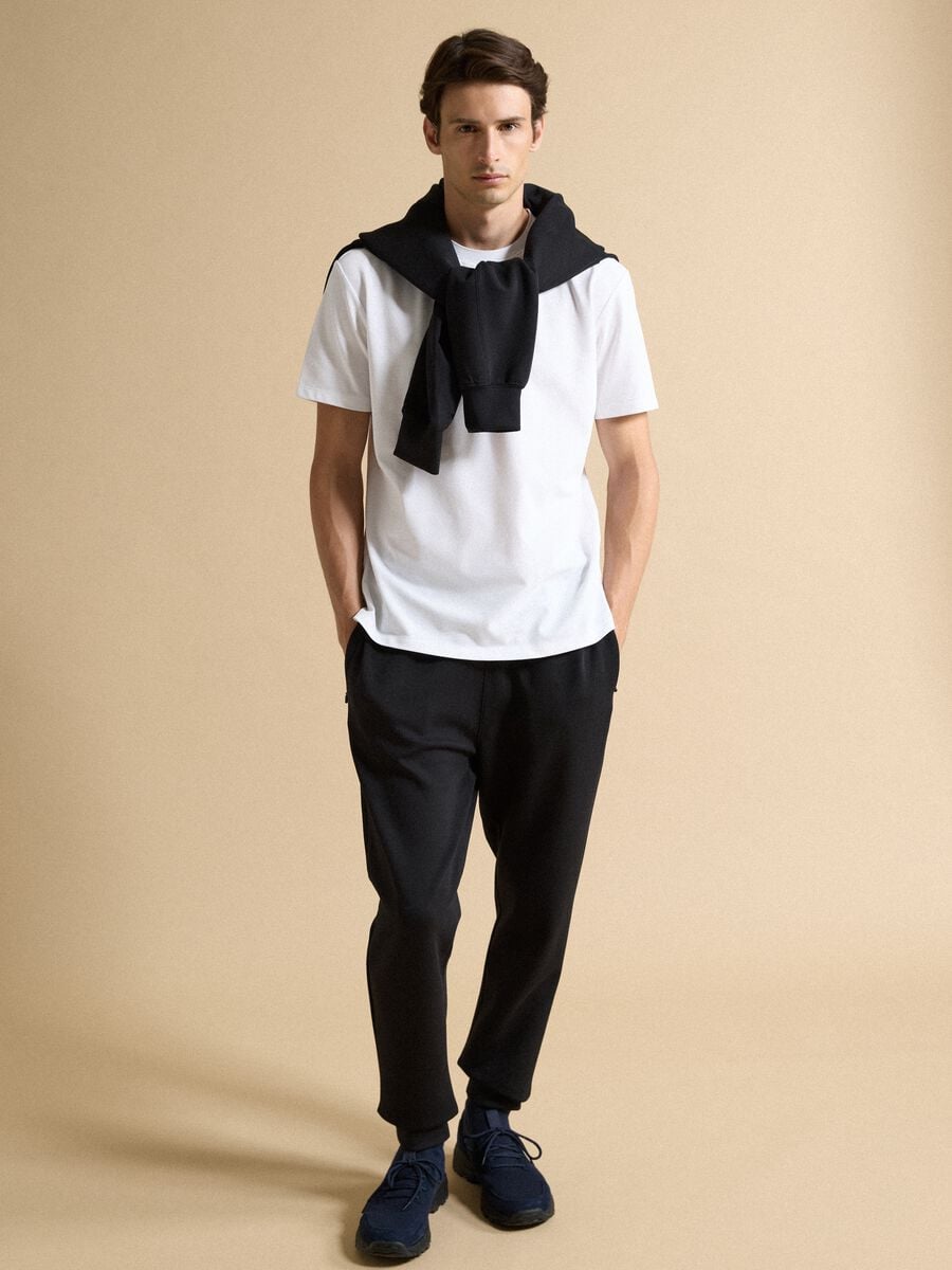White regular-fit stretch piqu&eacute; cotton-blend T-shirt, Easy Dry_1