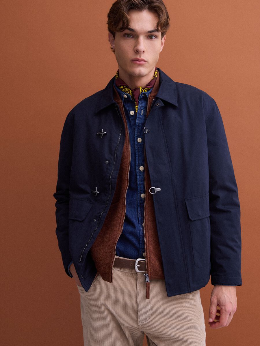Blue padded cotton-blend jacket with zip_0