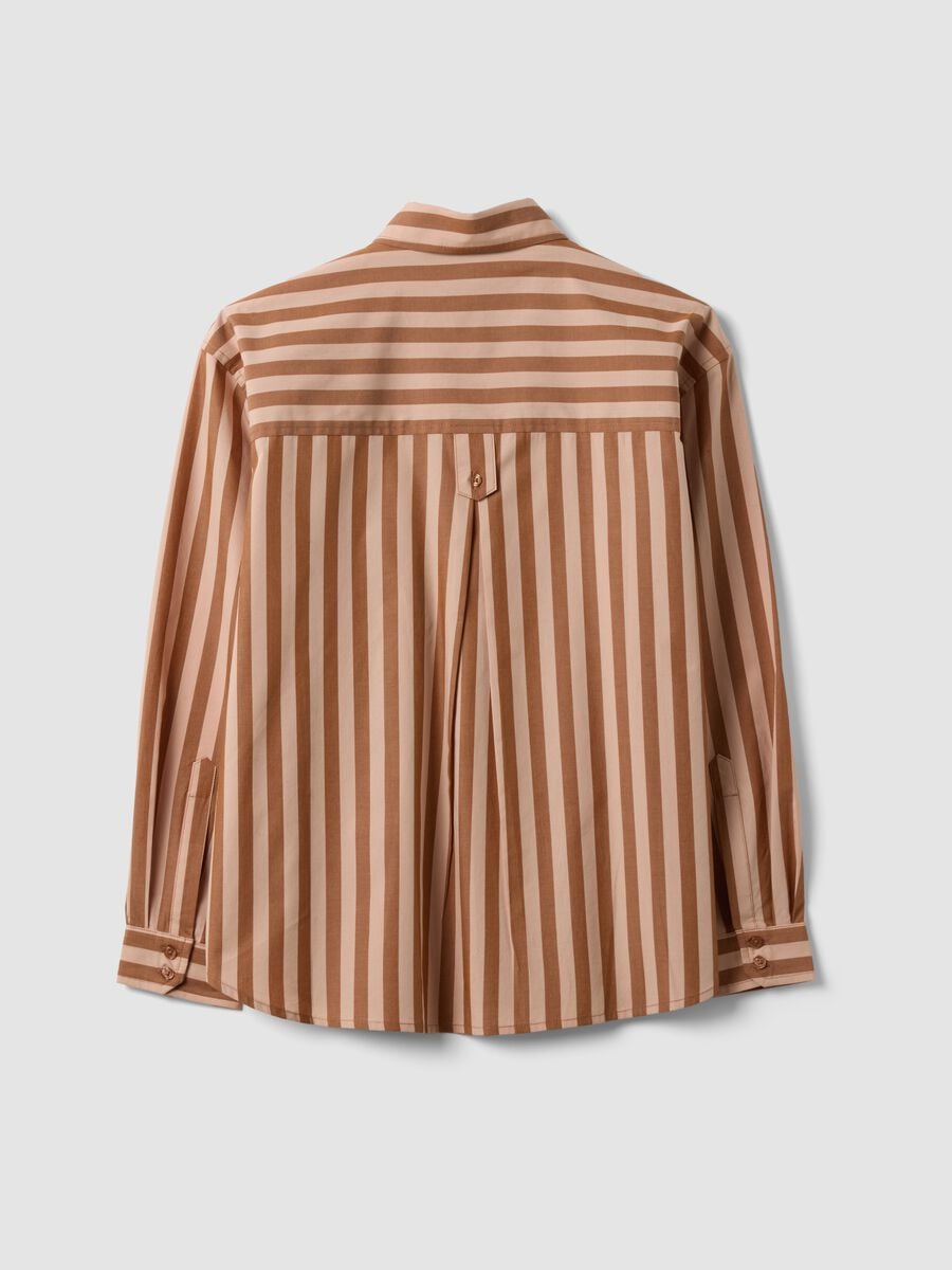 Camicia marrone a righe in popeline di puro cotone regular fit_2