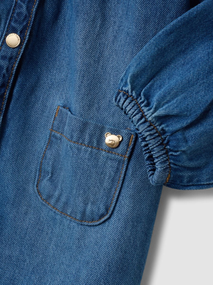 Abito denim blu in misto cotone e viscosa a girocollo per bimba_3