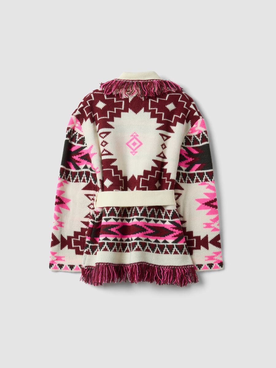 Girls&rsquo; multicolour jacquard cardigan with deep V-neck_2