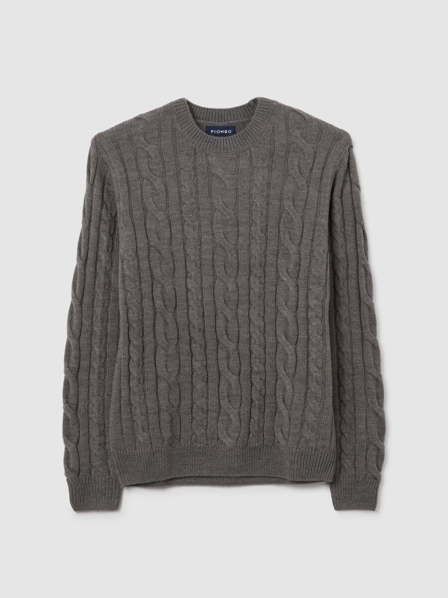 Grey Crew Neck Pullover Regular Fit with Cable Knit_5