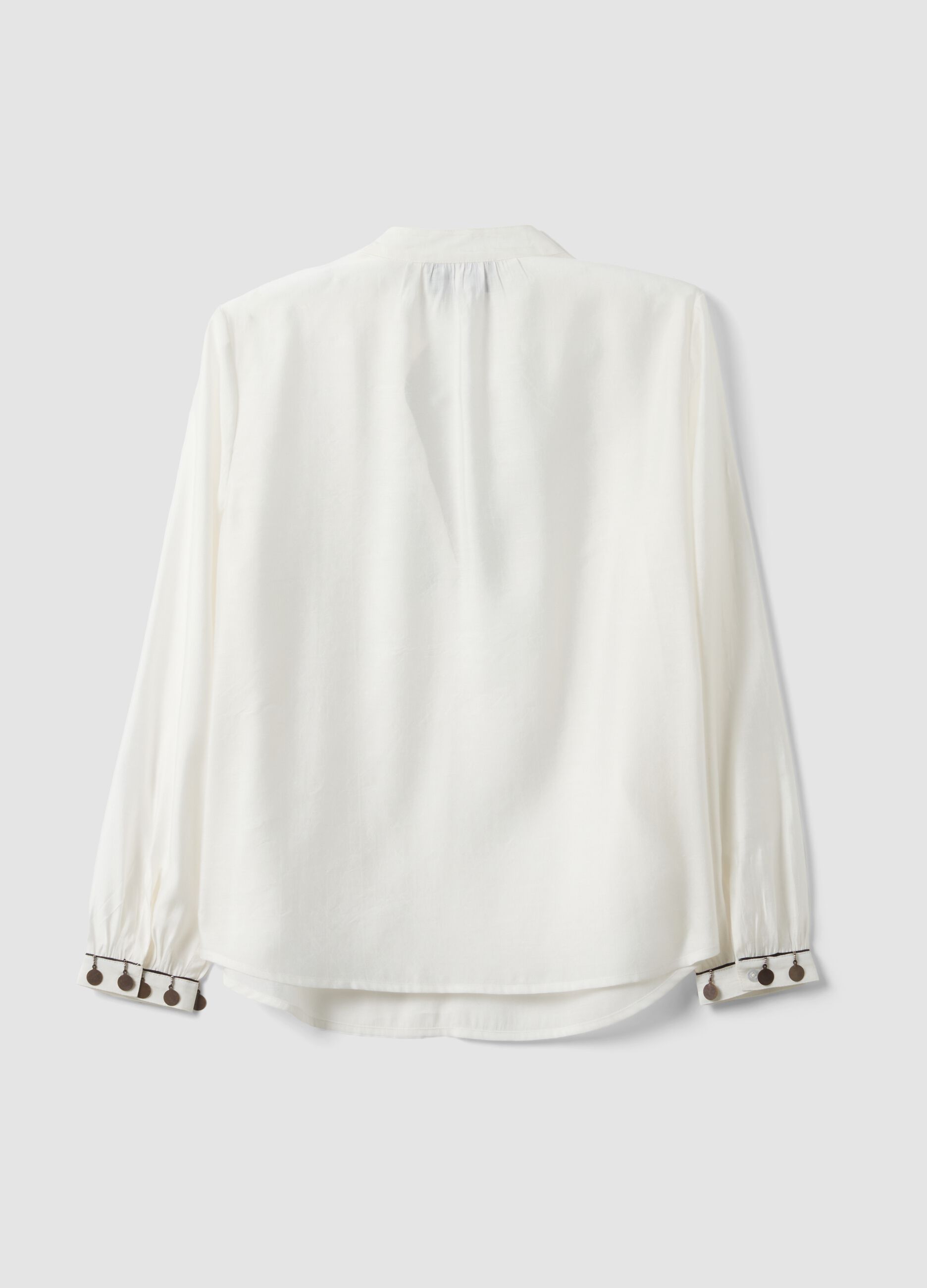 White viscose-blend shirt with charms and V-neck regular fit
