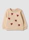 Felpa beige in puro cotone a girocollo e con stampa cuori per bimba_0