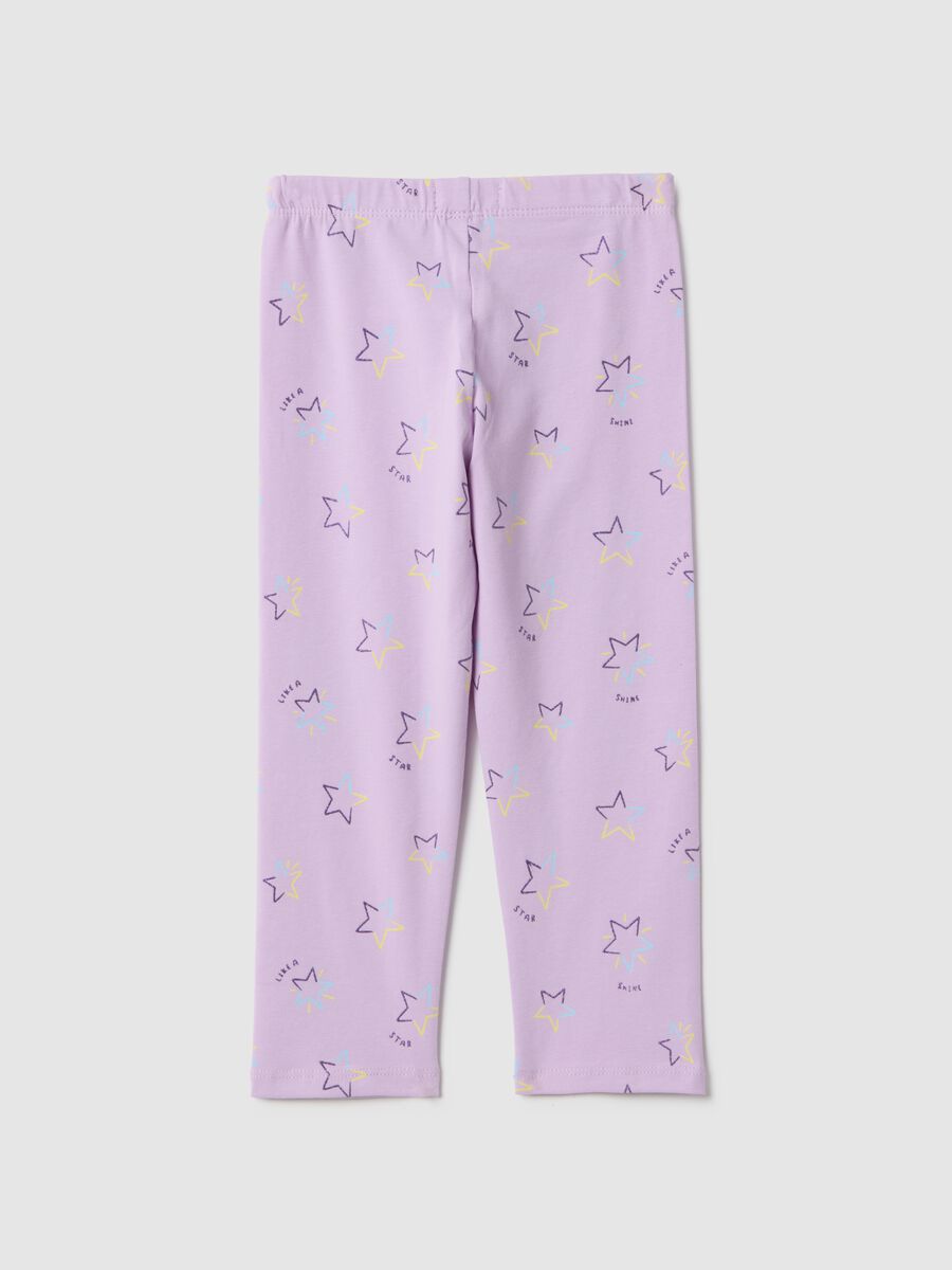 Girls' Purple Stretch Cotton Skinny Fit Leggings with Stars_1