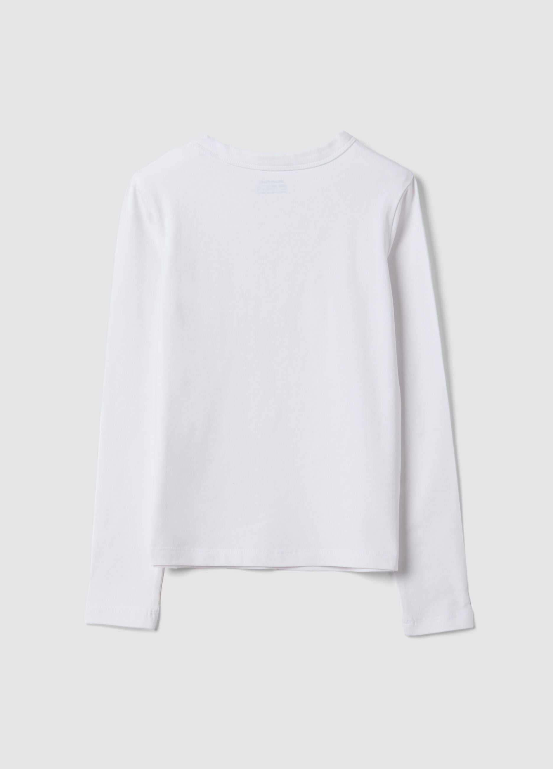 T-shirt branca em algod&atilde;o org&acirc;nico e viscose el&aacute;stica com gola canelada para rapariga