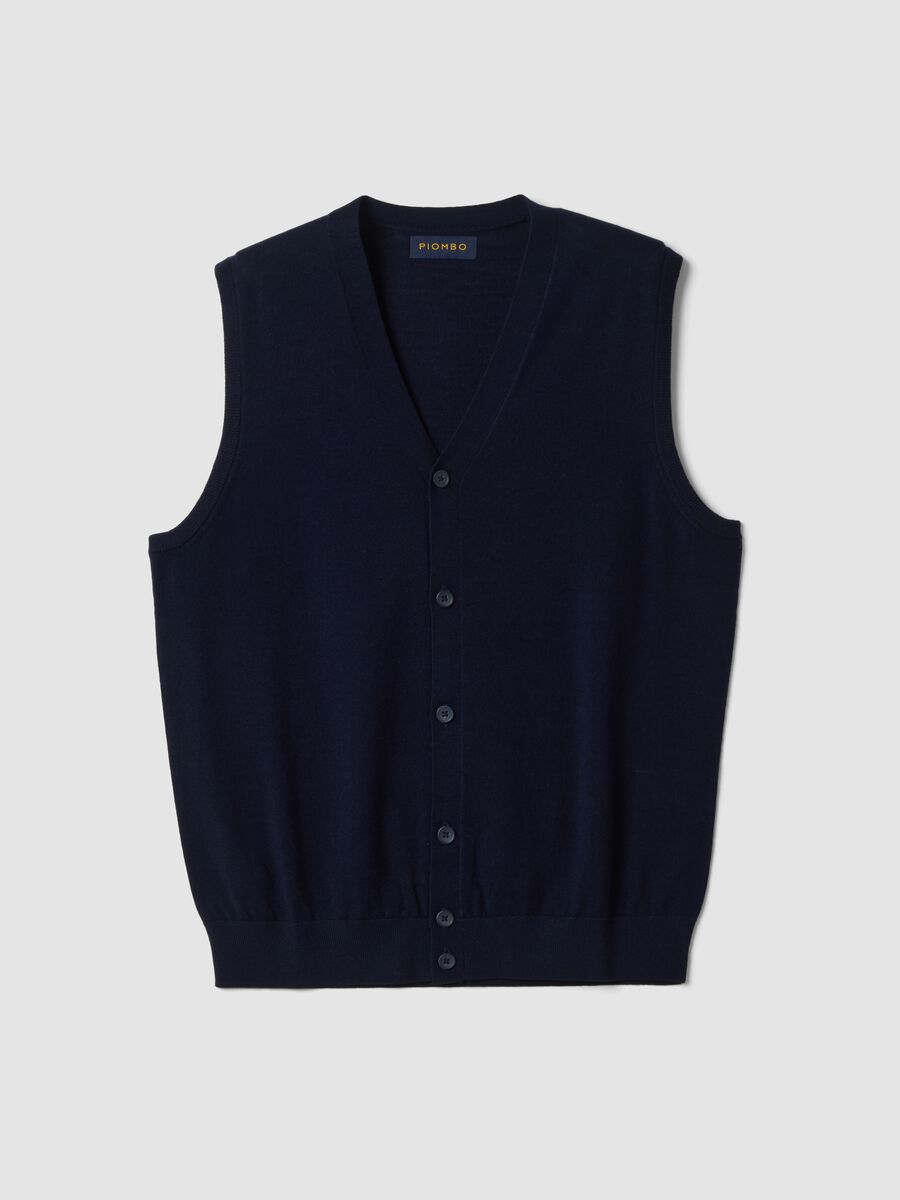 Navy blue pure merino wool V-neck gilet_0