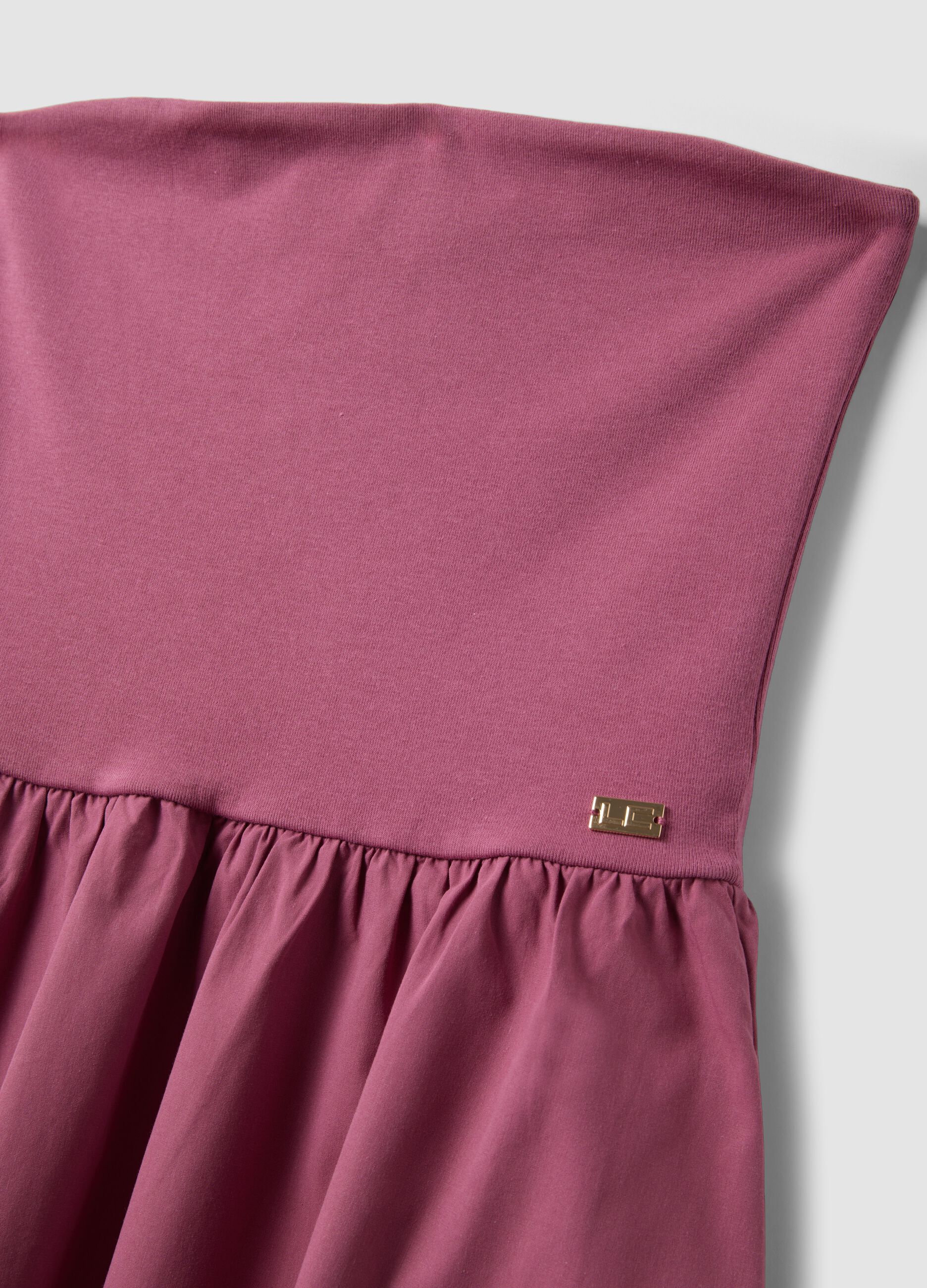 Robe longue rose en coton stretch, coupe regular, sans bretelles