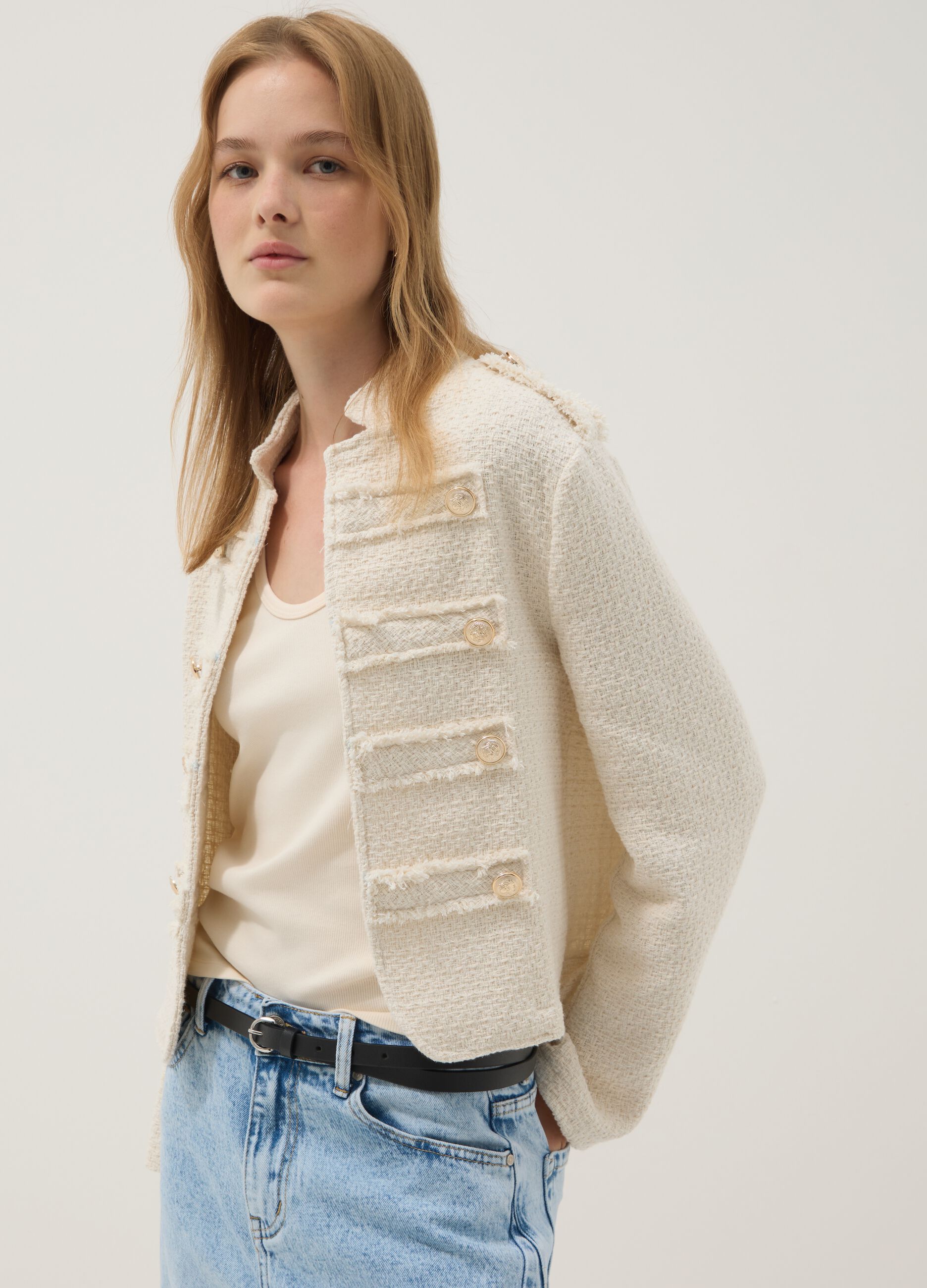 Beige cotton and viscose blend jacket