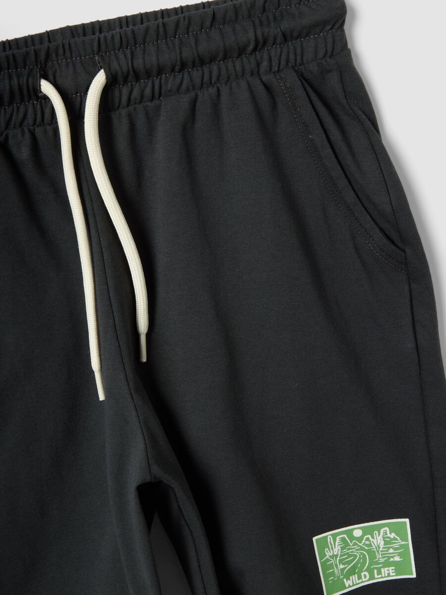 Beige and black pure cotton set with T-shirt and shorts_3