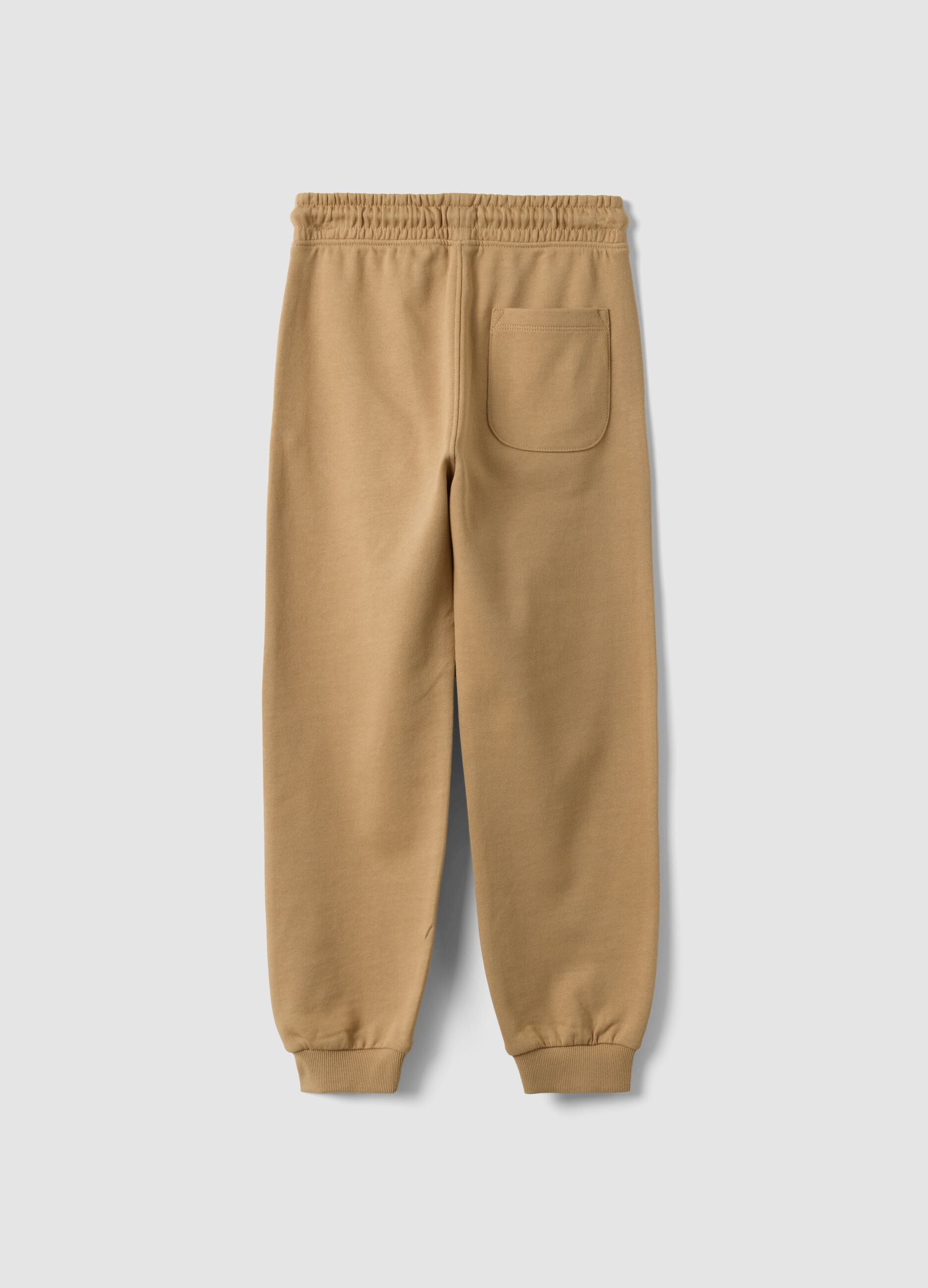 Beige cotton-viscose blend joggers with contrasting print for boys