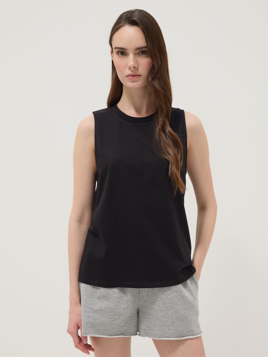 Schwarzes Tanktop aus reiner Baumwolle_0