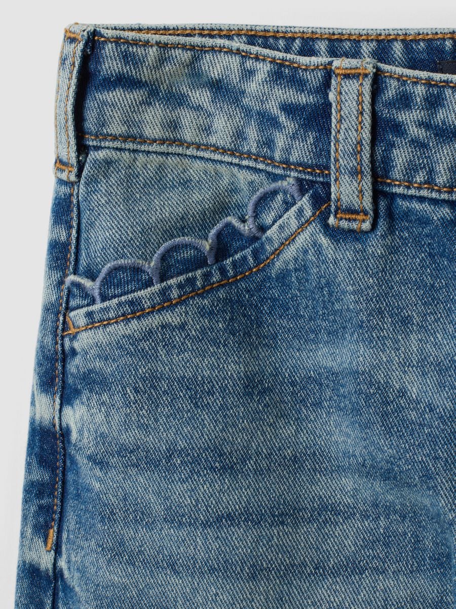 Blue pure cotton straight-fit jeans with belt loops for girls_3