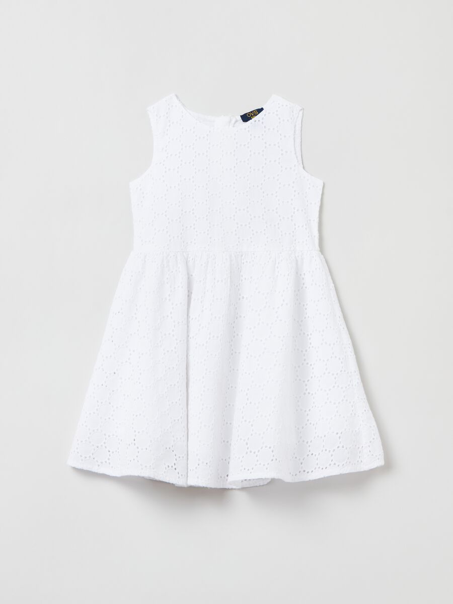 Sleeveless dress in broderie anglaise cotton_0