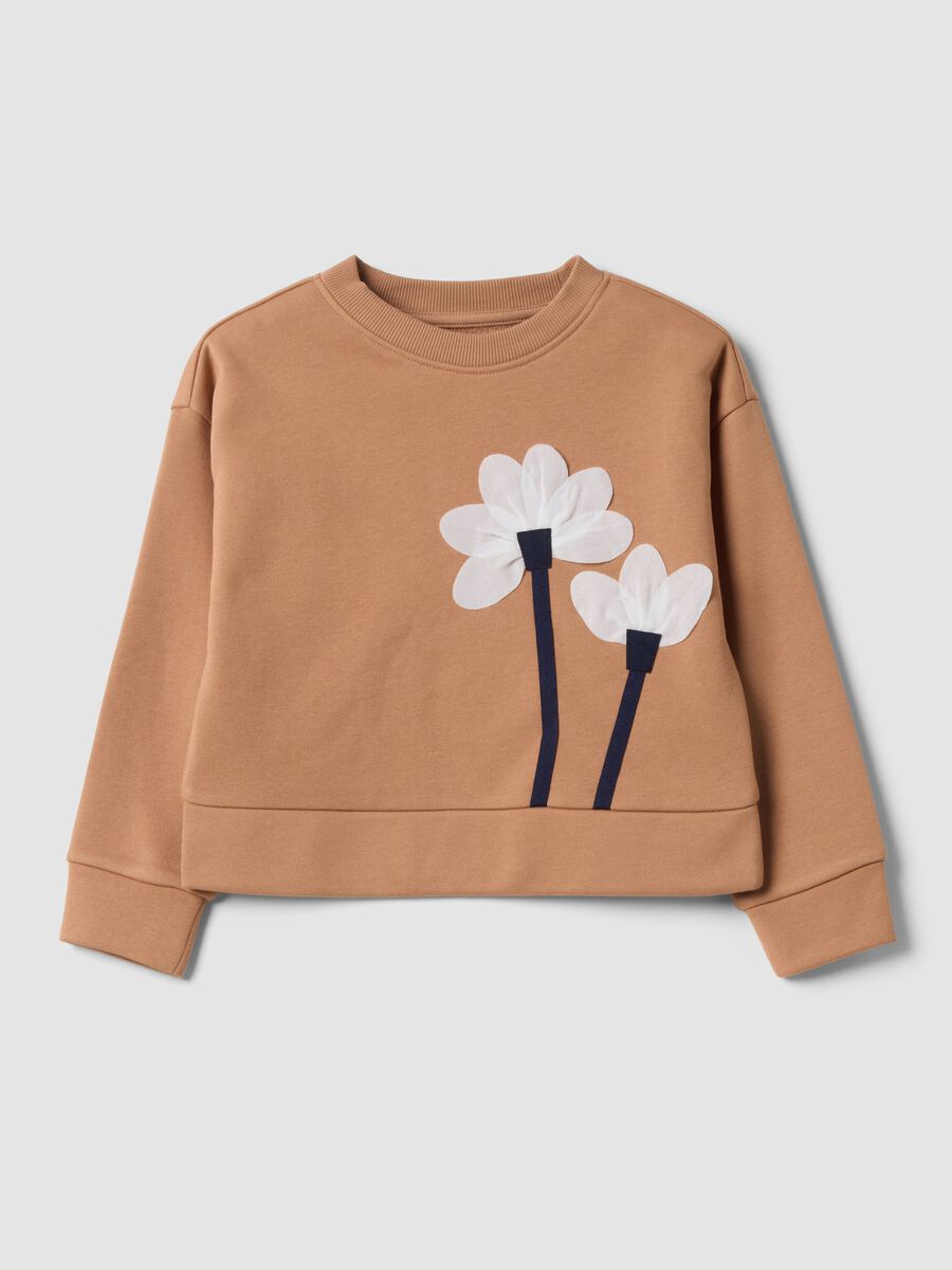 Brown cotton-blend crew-neck sweatshirt with floral print_0